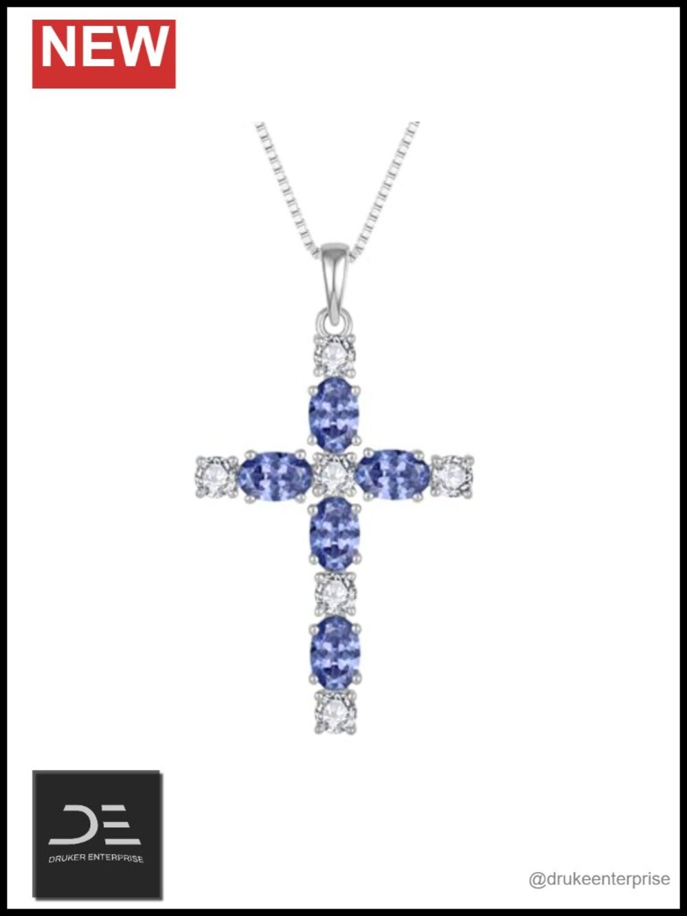 Sterling Silver Cross Necklace with Cubic Zirconia Birthstone Pendant